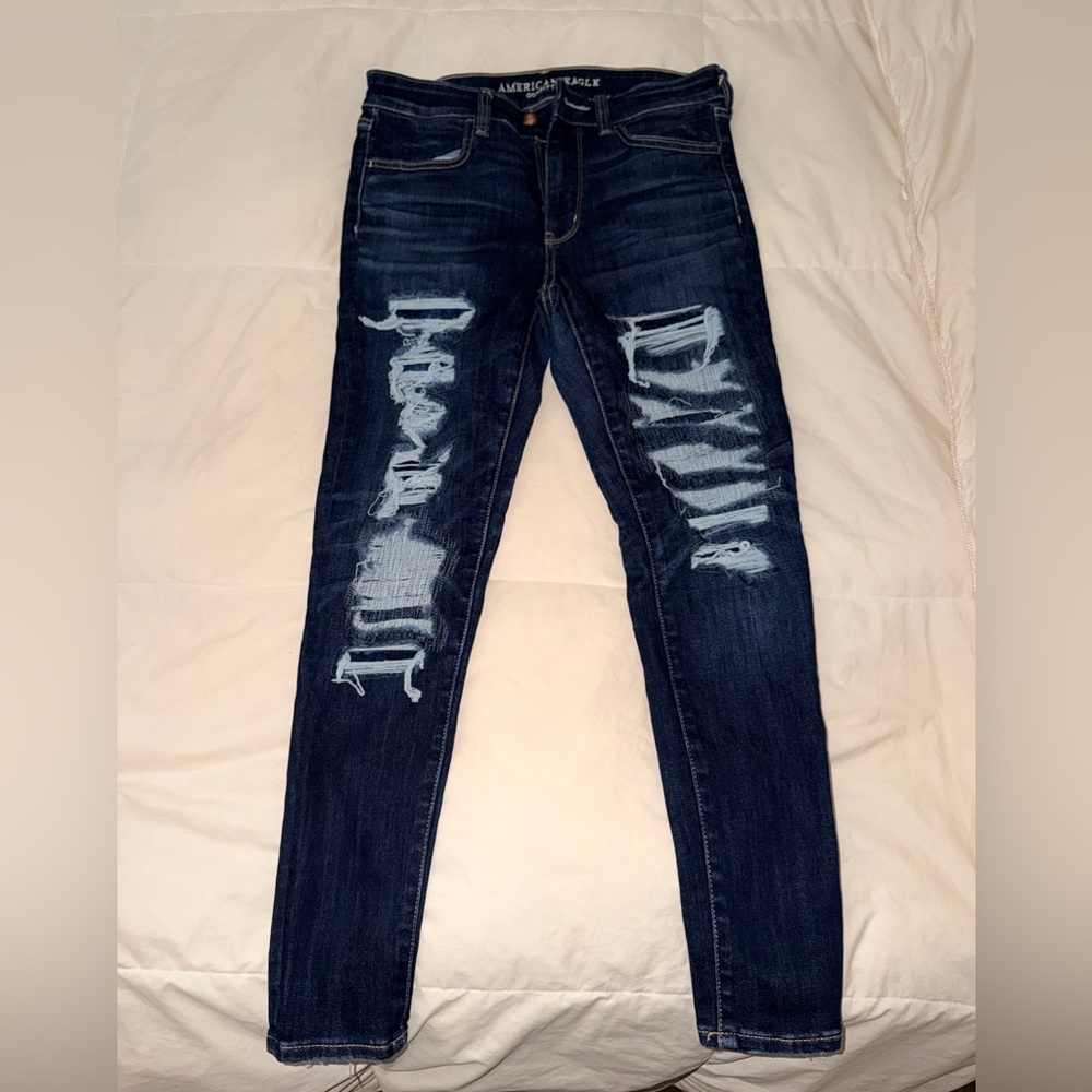 American Eagle Outfitters Dark Blue Distressed Skinny Jeans